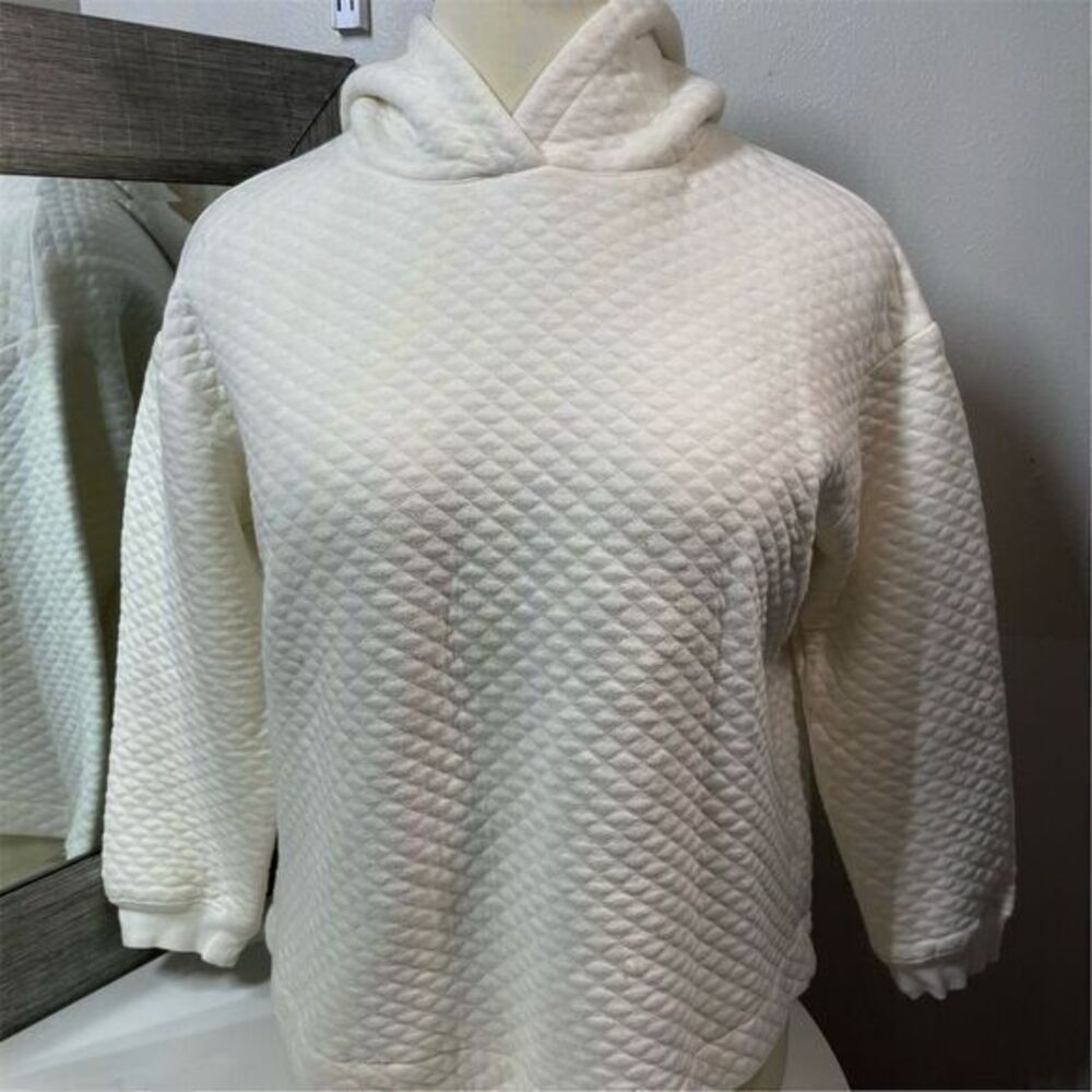Women's Quilted Knit Hooded sweatshirt  Ivory Size Xl Casual